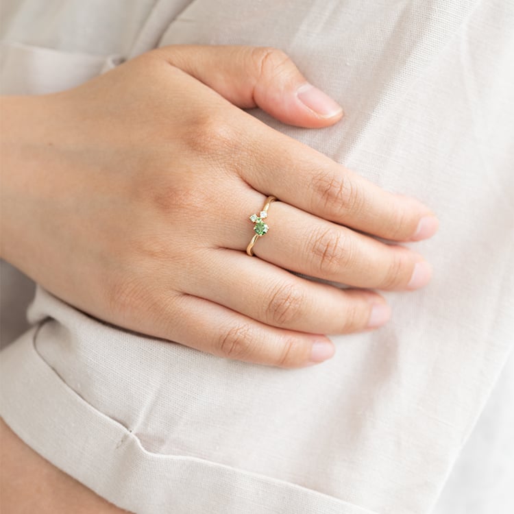 Cluster prsten se zeleným diamantem a drahokamy Roche 124282