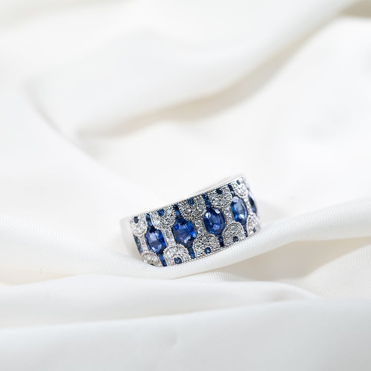 Prsten s oválnými safíry a diamanty Soul 131120