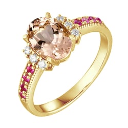Morganitový zlatý prsten se safíry a diamanty Jemiah