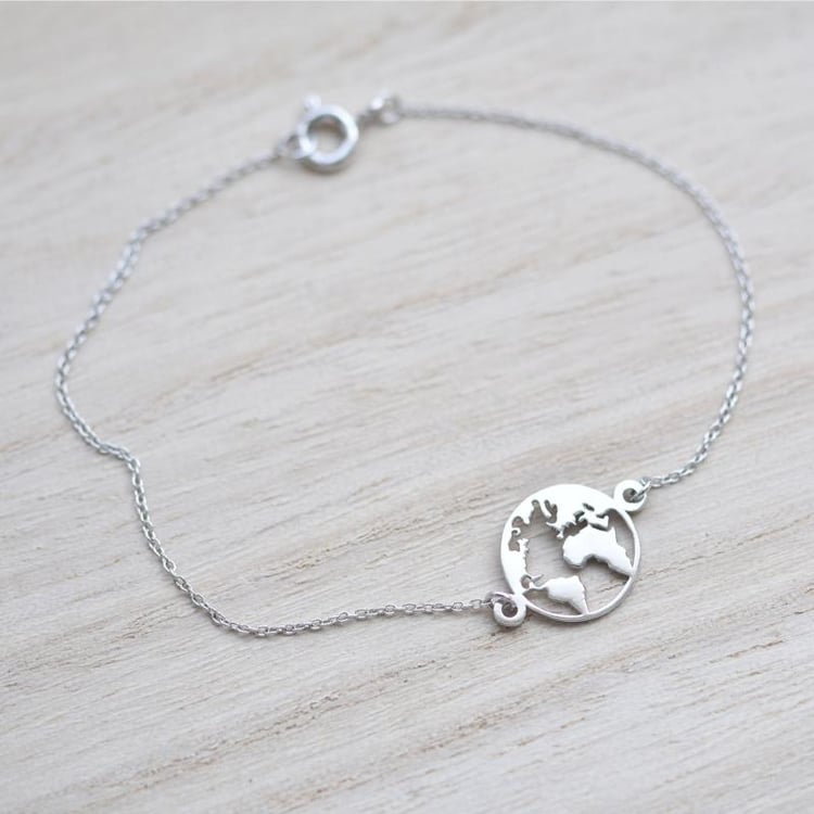 Náramek z bílého zlata s mapou světa 42559