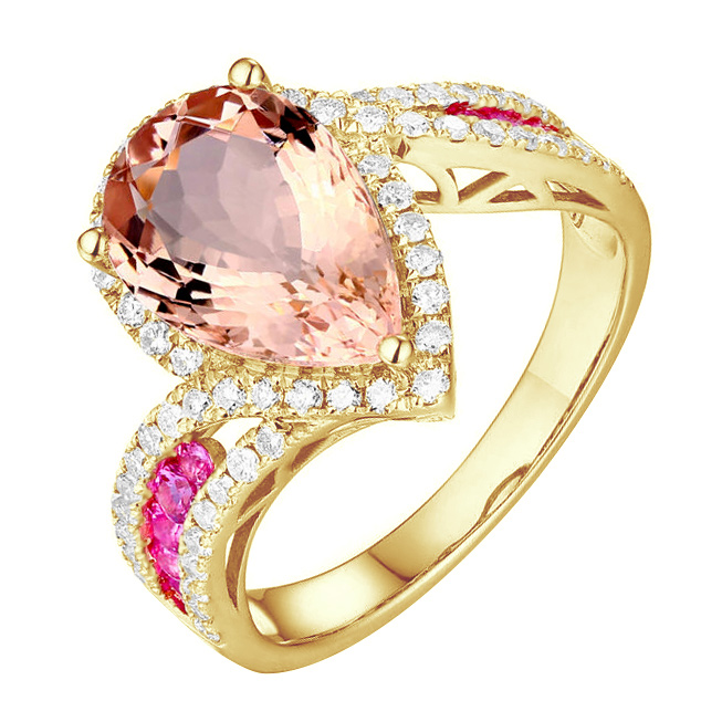 Zlatý prsten s pear morganitem 87235