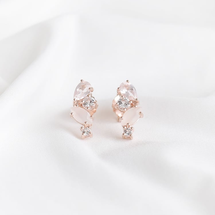 Pozlacené stříbrné náušnice s měsíčním kamenem, růženínem 93472