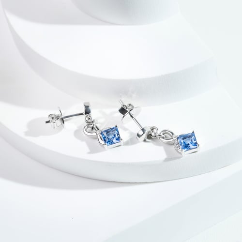 Stříbrné visací náušnice se simulovanými tanzanity a lab-grown diamanty Mia
