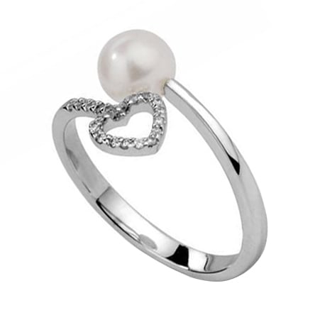 Prsten z bílého zlata se srdíčkem a perlou Abha