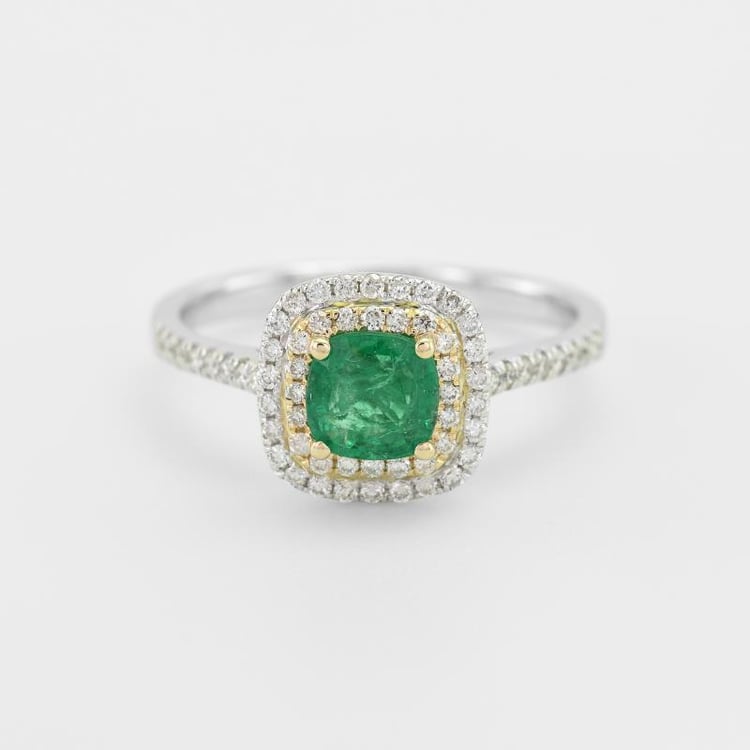 Prsten ze dvou druhů zlata se smaragdem a diamanty 48661