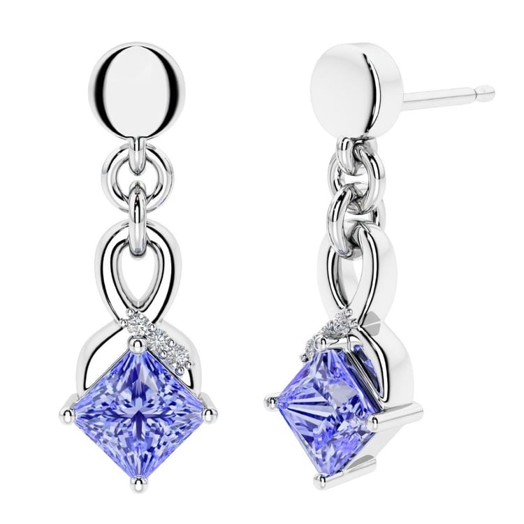Stříbrné visací náušnice se simulovanými tanzanity a lab-grown diamanty