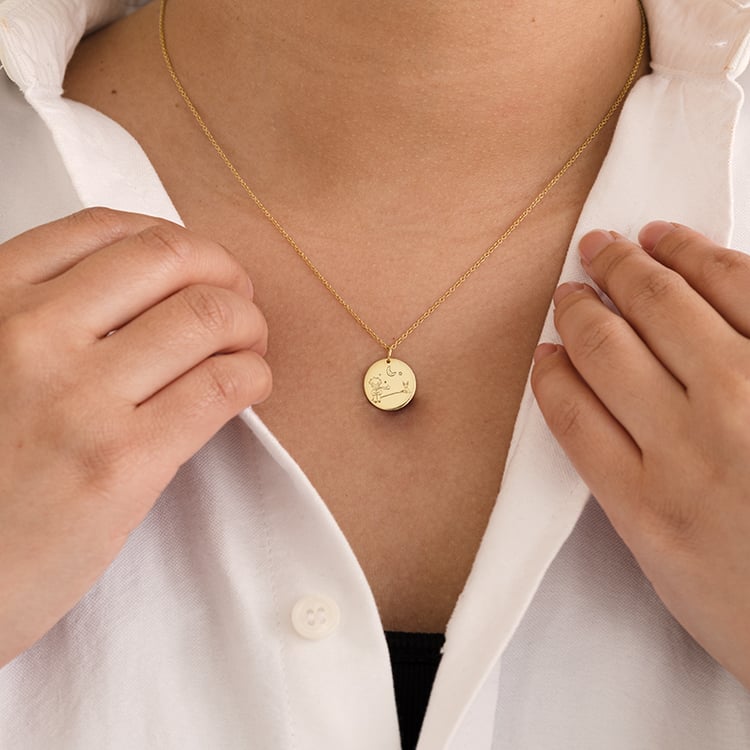 Zlatý přívěsek Malý princ s liškou a gravírem 121868