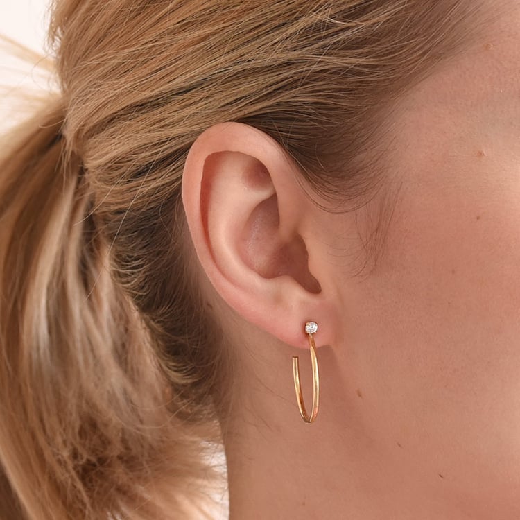 Stříbrné pozlacené kruhové náušnice se zirkonem 66528