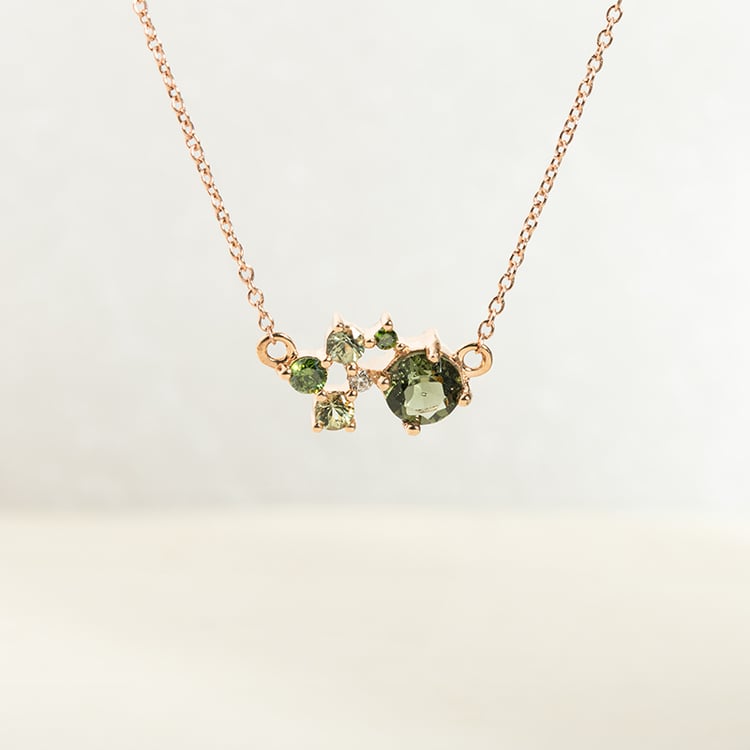 Set cluster šperků s vltavíny, safíry a diamanty Zino 146787