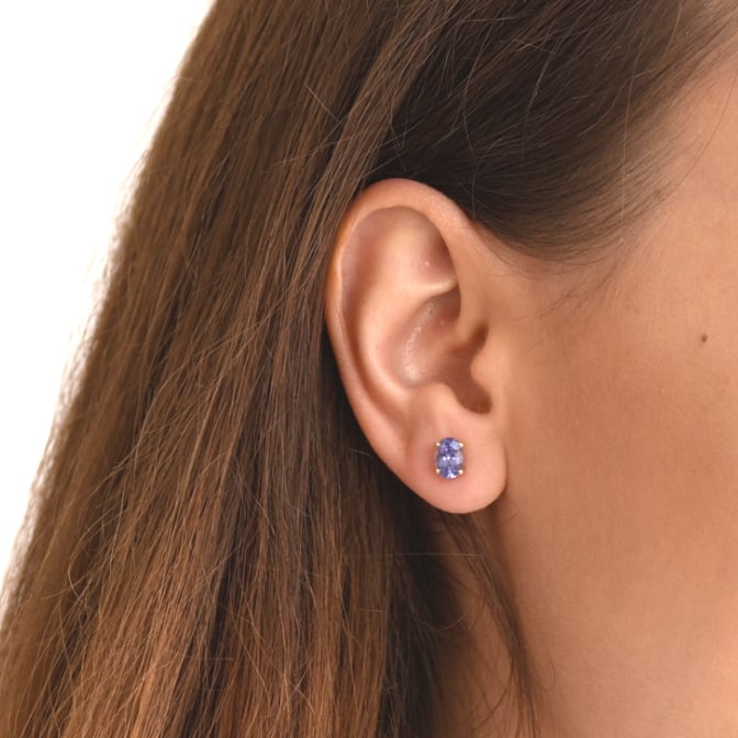 Zlaté náušnice s oválnými tanzanity 64293