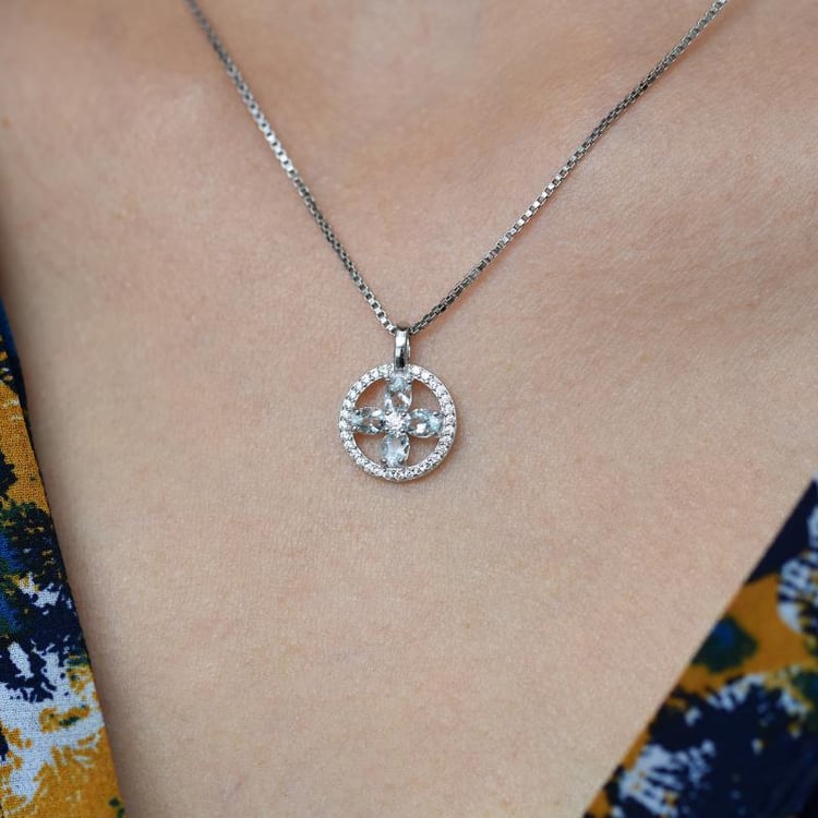 Akvamarínový květ s topazy 21401