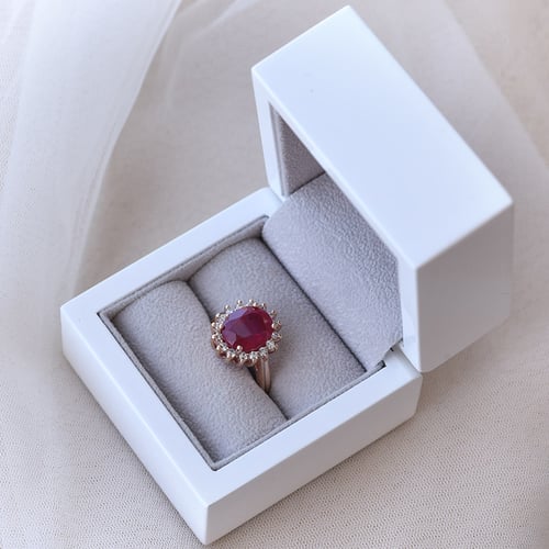 Halo prsten s rubínem a diamanty Chrys