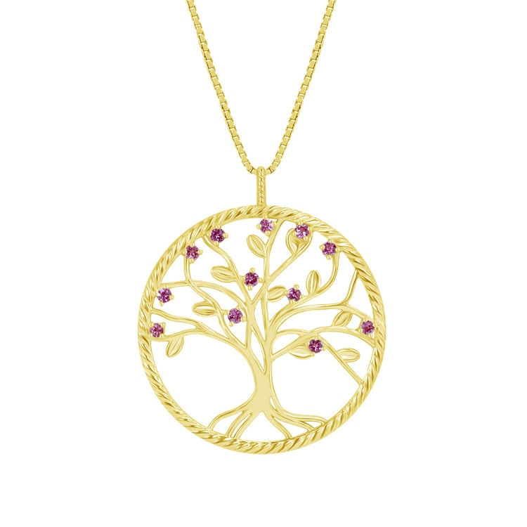 Stříbrný rhodolitový náhrdelník ve tvaru stromu života 