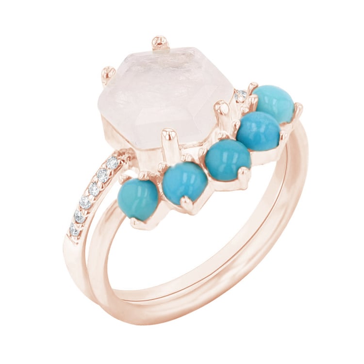 Set prstenů ze zlata s měsíčním kamenem a tyrkysy Riaz 116040