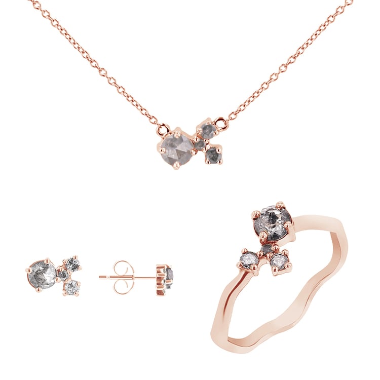 Stříbrná cluster kolekce šperků se salt and pepper diamanty Halli 116182