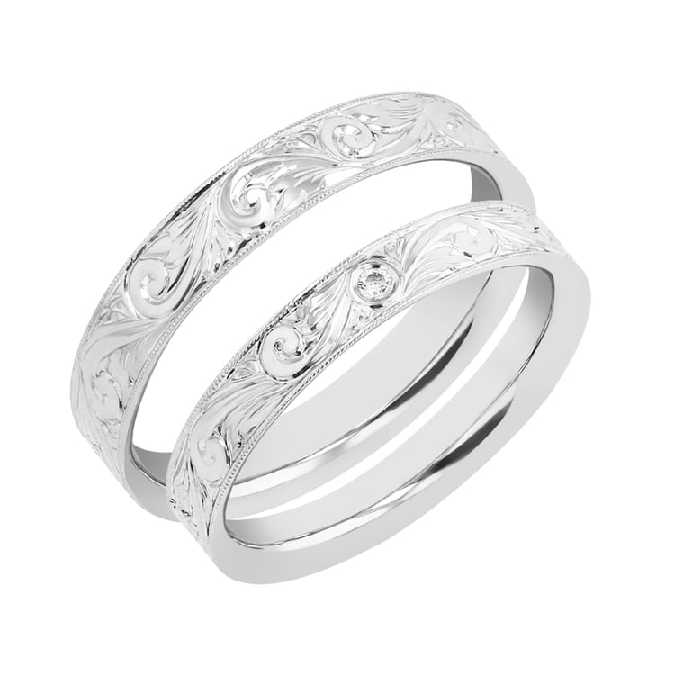 Vintage snubní prsteny s gravírem a diamantem Denton