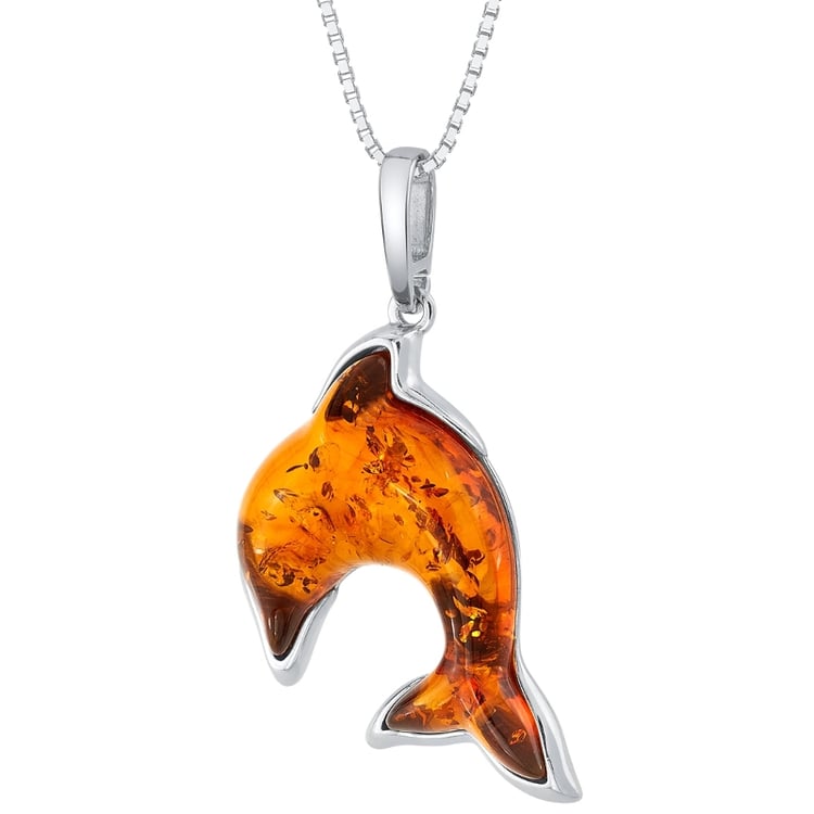 Jantarový přívěsek ze stříbra ve tvaru delfína Dolphin