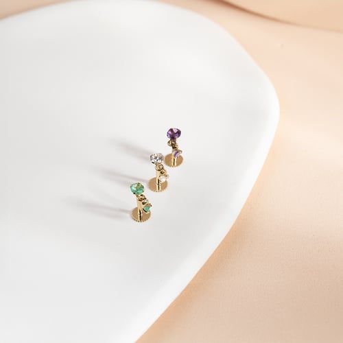 Zlatá piercing náušnice s ametysty Dyre