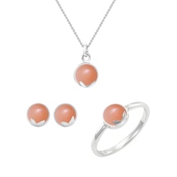 Zlatá sada šperků s cabochon broskvovými měsíčními kameny Leandra