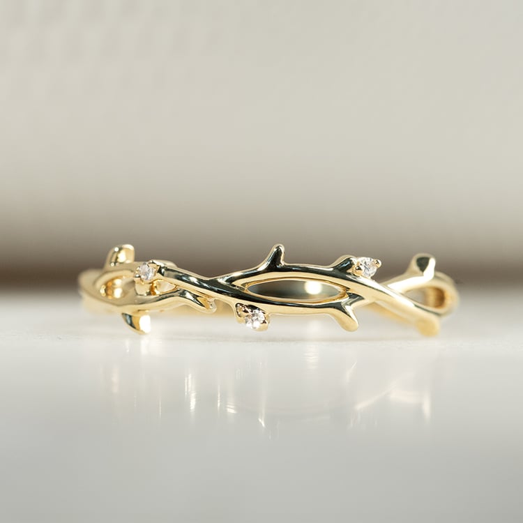 Něžný zlatý prsten ve tvaru větviček Hamana 134068