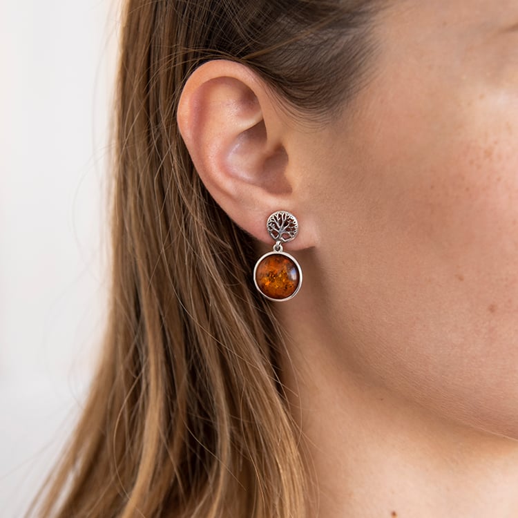 Stříbrné jantarové náušnice se stromem života Anita 107883