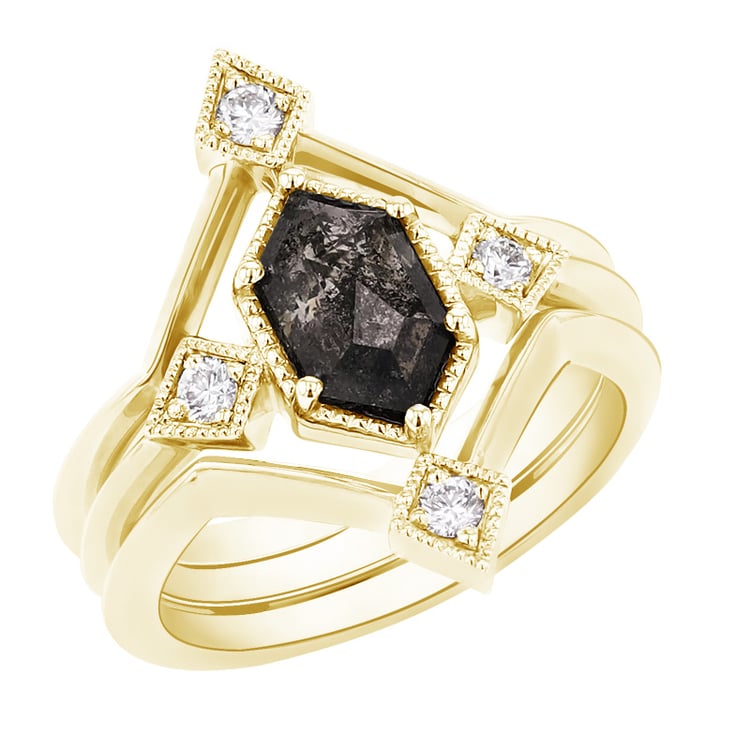 Set jedinečných prstenů se salt and pepper diamantem Ural 95940