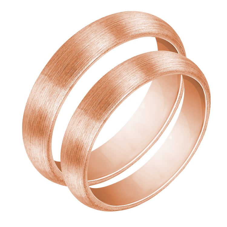 Půlkulaté snubní prsteny s matným povrchem z růžového zlata