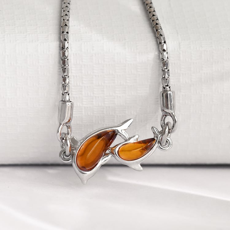 Stříbrný jantarový náramek s delfíny Kisha 118839