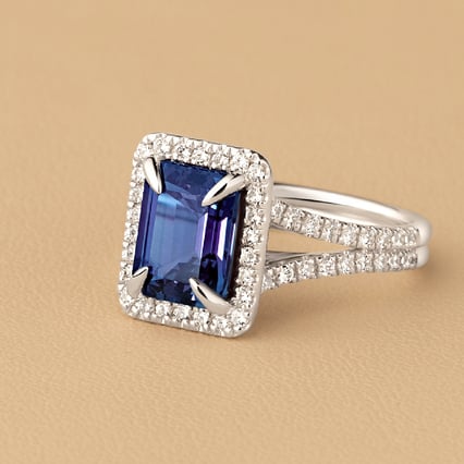 Zlatý halo prsten s emerald lab-grown alexandritem a diamanty Ralph