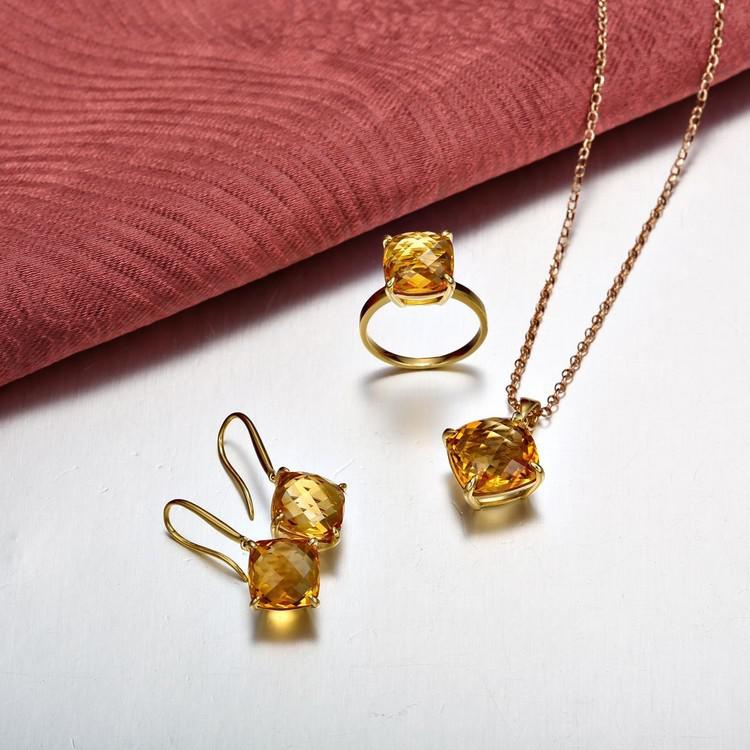 Kolekce šperků ze žlutého zlata s cushion citríny 4687