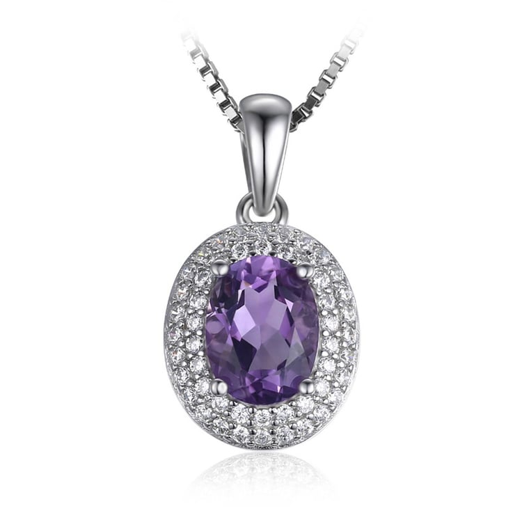 Stříbrný náhrdelník s oválným ametystem Shideh