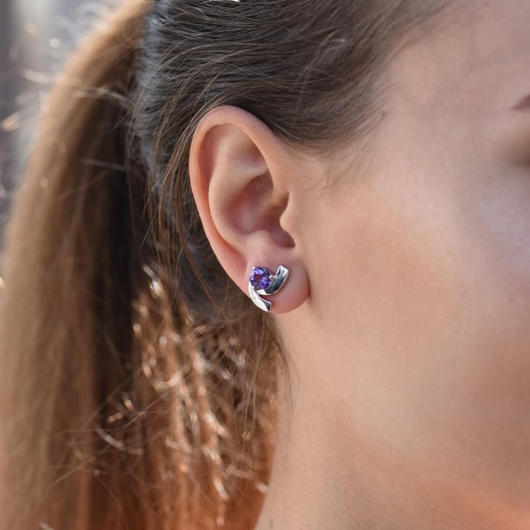 Náušnice s ametysty ze stříbra 47001