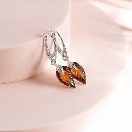 Stříbrné jantarové náušnice ve tvaru lístků Daryl