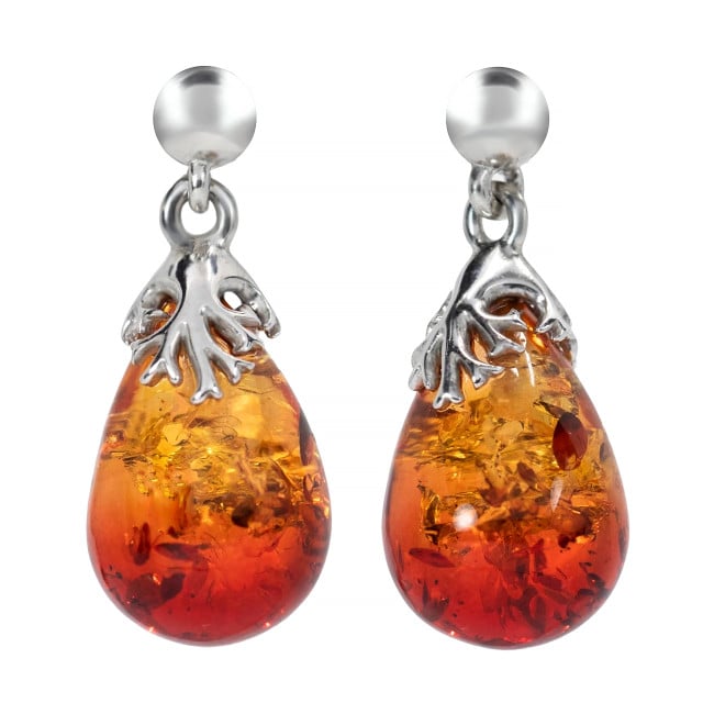 Stříbrné visací náušnice s jantarem Dana