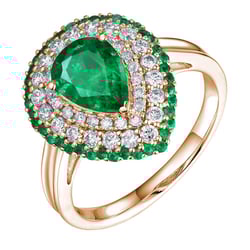 Zlatý prsten plný smaragdů a diamantů Sazes