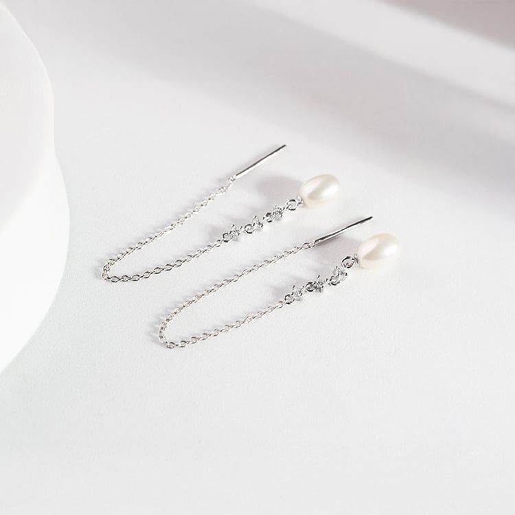 Visací perlové náušnice se zirkony Elgie 147695