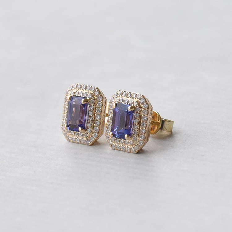 Diamantové zlaté náušnice s tanzanity 73476