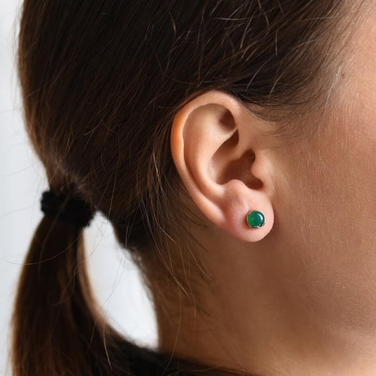 Zlaté náušnice s cabochon onyxy 50055