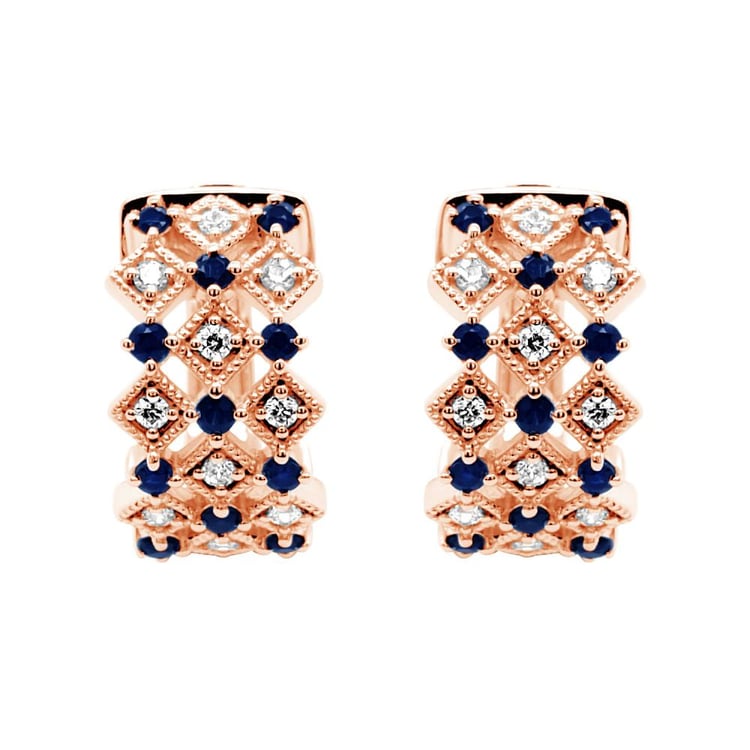 Stříbrné kruhové náušnice s diamanty a safíry Solveig 160874