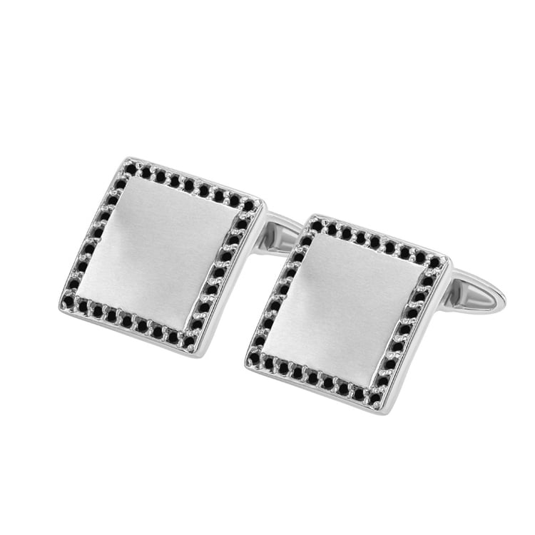 Stříbrné manžetové knoflíčky ve tvaru čtverce s černými diamanty