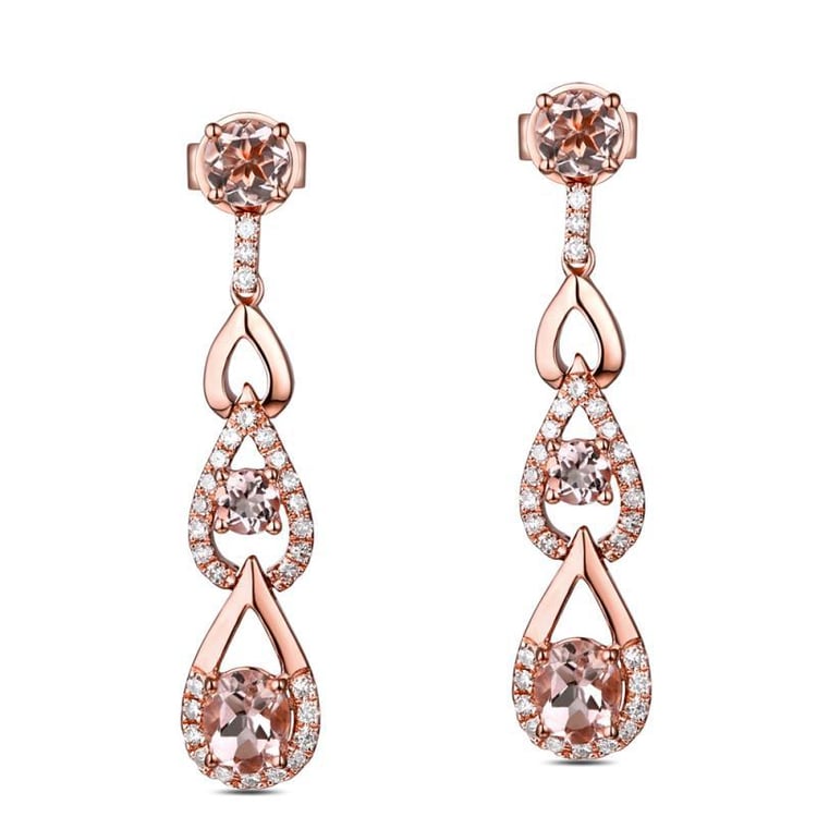 Zlaté visací náušnice s morganity a diamanty Rhemy