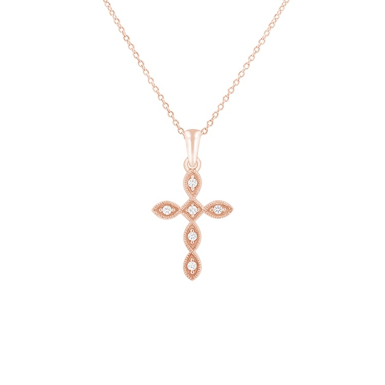 Přívěsek ve tvaru diamantového kříže z růžového zlata 79703