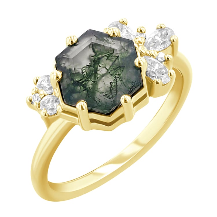 Jedinečný prsten s mechovým achátem a moissanity Anita 119268