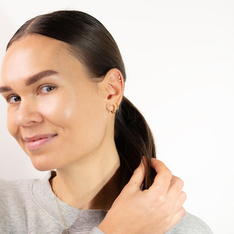 Zlatá piercing náušnice se zirkony Dyre 149121