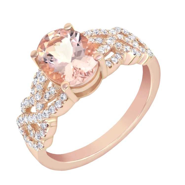 Zlatý prsten s oválným morganitem a diamanty Lamah 9951
