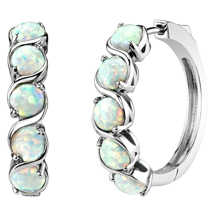 Bílé opály ve stříbrných kruhových náušnicích Keeley
