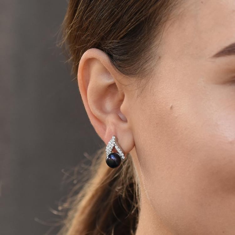 Náušnice s černými perlami a zirkony 49325