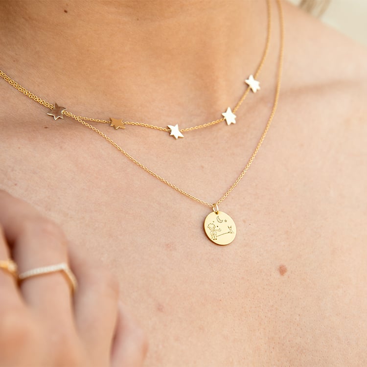 Zlatý přívěsek Malý princ s liškou a gravírem 157479