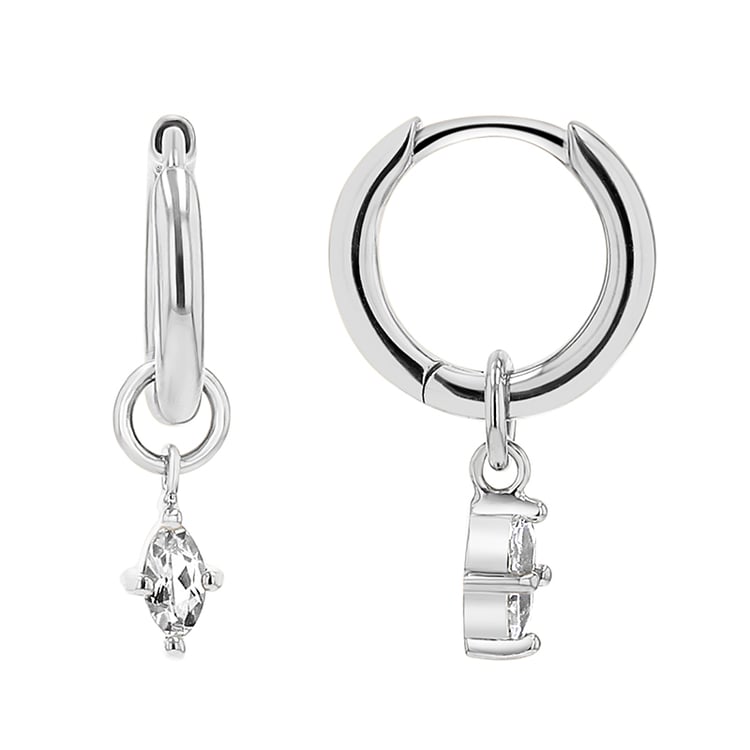 Stříbrné kruhové náušnice 2v1 s bílými topazy Savitri 148659