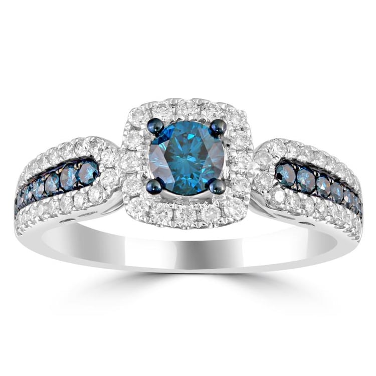 zlaty prsten s modrymi a bilym diamantmi 